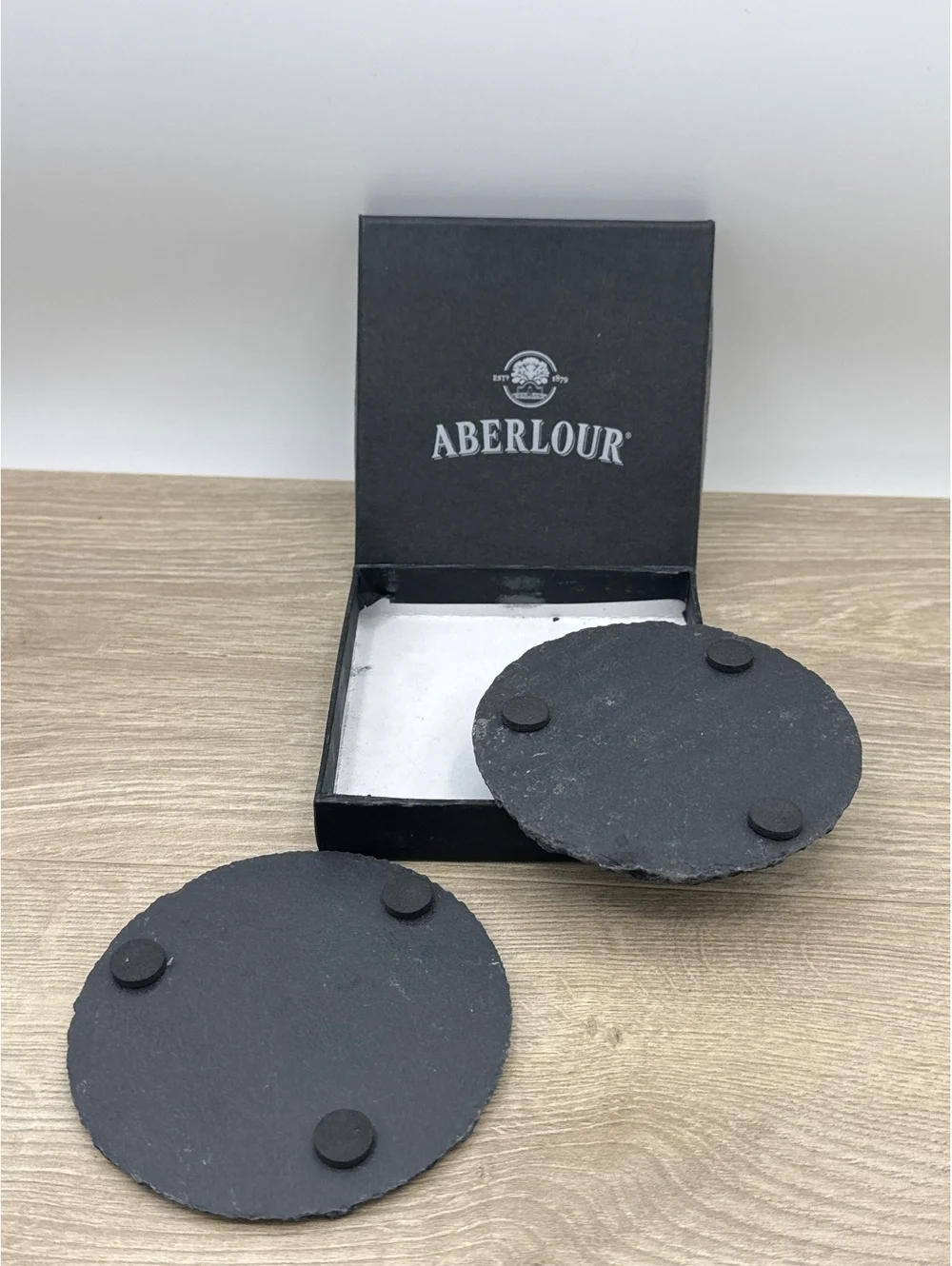 Aberlour Branded Round Slate Coasters with Box Set of 2